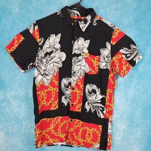 Reason Men's Floral Shirt, Red Black White, Size Medium